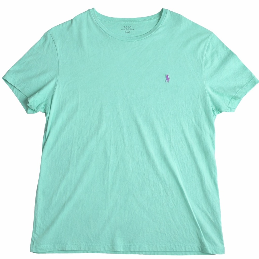 Ralph Lauren Polo Shirt Mens Large Green Regular Fit Pony Logo Crew Neck Casual